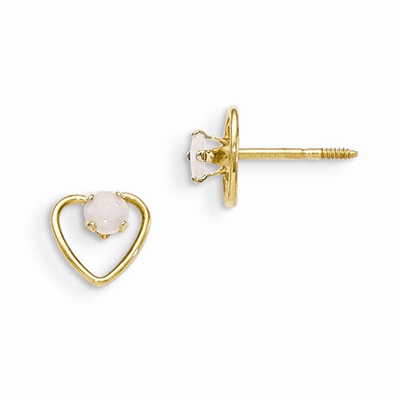 3mm Opal Birthstone Heart Earrings, 14K Gold
