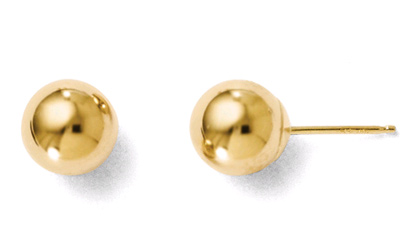 7mm Polished Ball Stud Earrings, 14K Gold