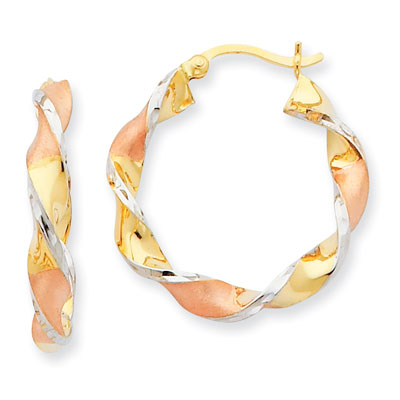 Tri-Color Hoop Earrings in 14k Gold