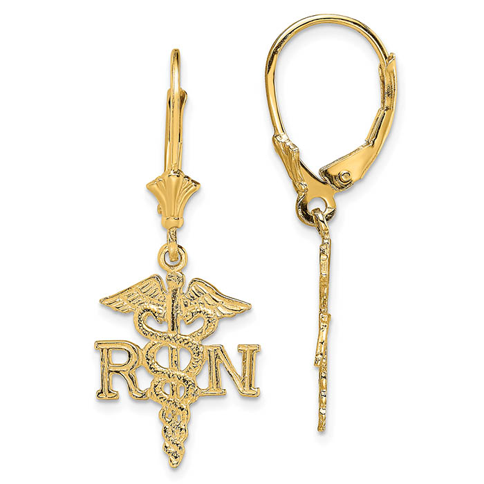 RN Caduceus Earrings 14K Gold