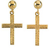14K Yellow Gold Engraved Cross Dangle Earrings