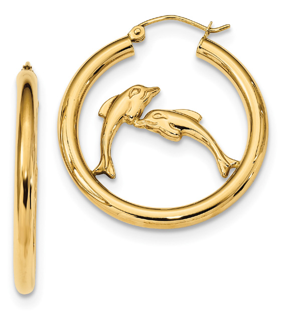 Dolphin Hoop Earrings 14K Gold