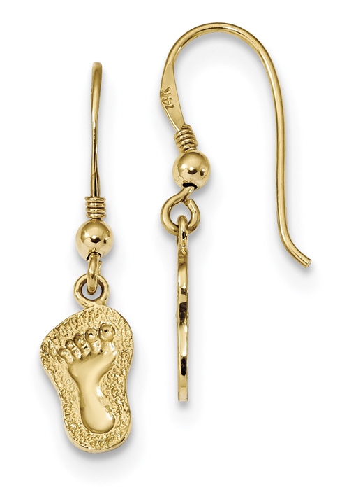 Footprints Earrings in 14K Gold with Shepherd's Hook