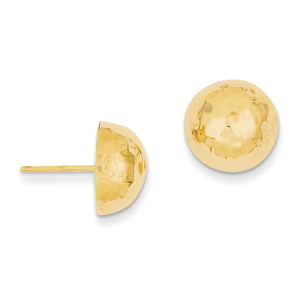 Hammered Button Earrings, 14K Gold (5/8