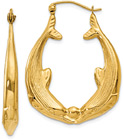 Kissing Dolphins Hoop Earrings, 14K Gold