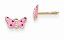 Pink Enameled Butterfly Earrings, 14K Gold