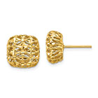 Italian Puffed Filigree Square Post Earrings in 14K Gold