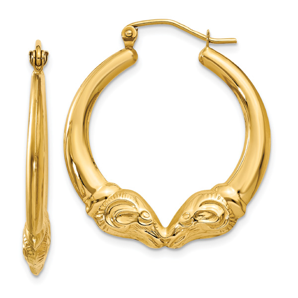 Ram Head Hoop Earrings in 14K Gold, 1