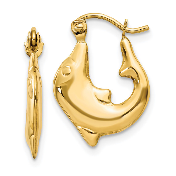 Small Dolphin Hoop Earrings 14K Gold
