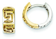 14K Two-Tone Gold Greek Key Huggie Earrings
