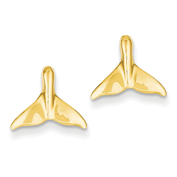 14K Gold Whale Tail Post Earrings