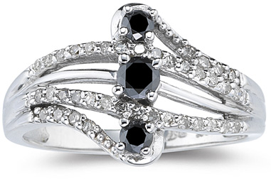1/2 Carat Black and White Diamond Ring, 10K White Gold
