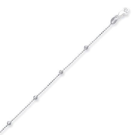 Classic Beaded Anklet Chain in 14K White Gold