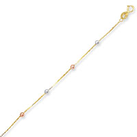 Tri-Color Beaded Anklet Chain in 14K Gold