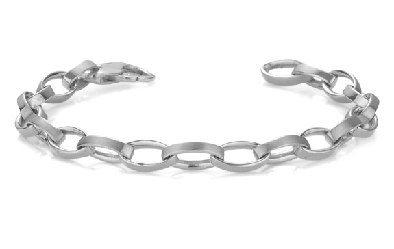 Men's Elliptical Link Bracelet, 14K White Gold