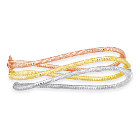 14K Tri-Color Gold Twisted Bangle Bracelet Stackable Set