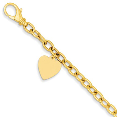 14K Yellow Gold Link with Heart Charm Bracelet