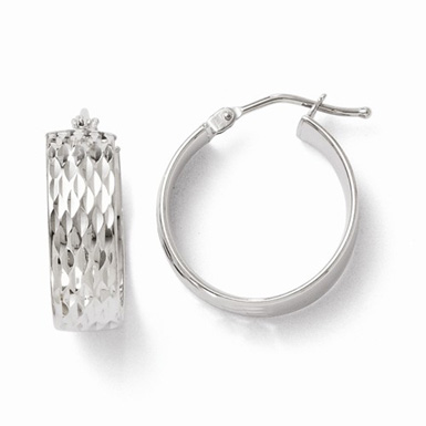 14K White Gold Textured and Polished Hoop Earrings