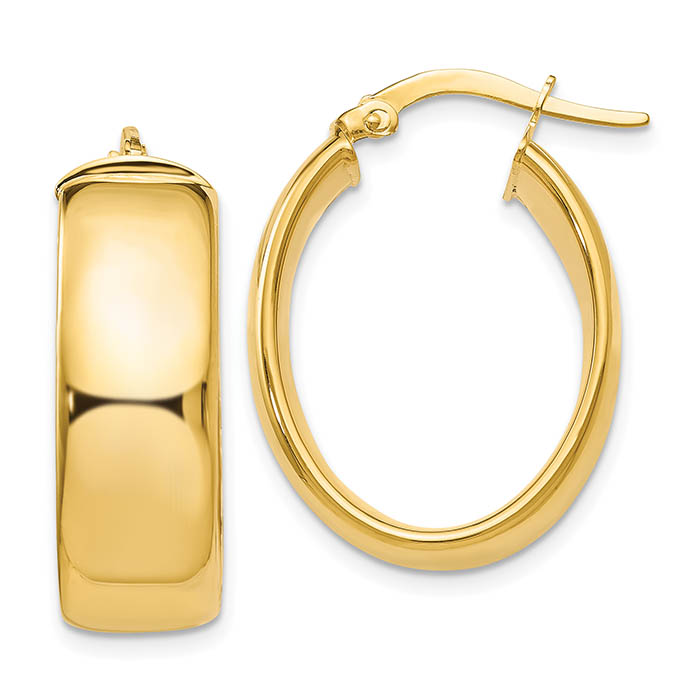 Wide Polished Oval Hoop Earrings 14K Gold