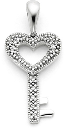 14K White Gold and Diamond Heart Key Pendant