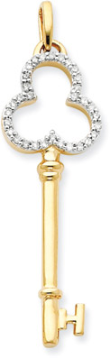 14K Yellow Gold and Diamond Club Key Pendant
