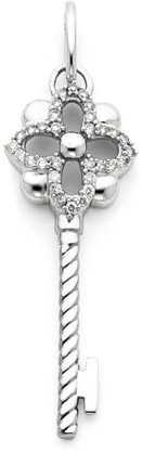 14K White Gold and Diamond Floral Key Pendant