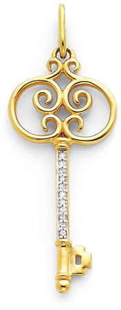 14K Yellow Gold and Diamond Key Pendant