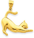 14K Yellow Gold Stretching Cat Pendant