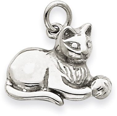 14K White Gold Cat with Yarn Pendant