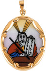 Hand Painted Moses Porcelain Medal in 14K Yellow Gold