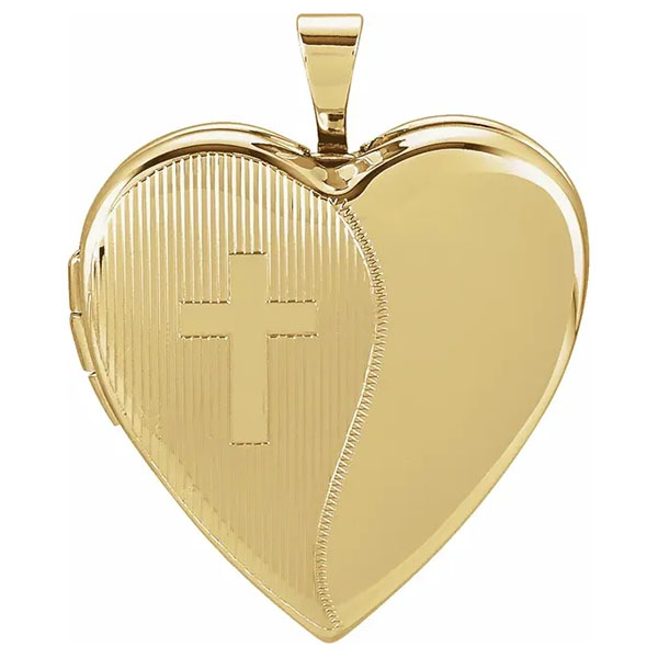 14k gold christian cross heart locket pendant