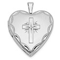 14K White Gold Heart Cross Locket Pendant with Diamond