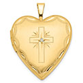 Christian Cross Heart Locket Pendant with Diamond, 14K Gold