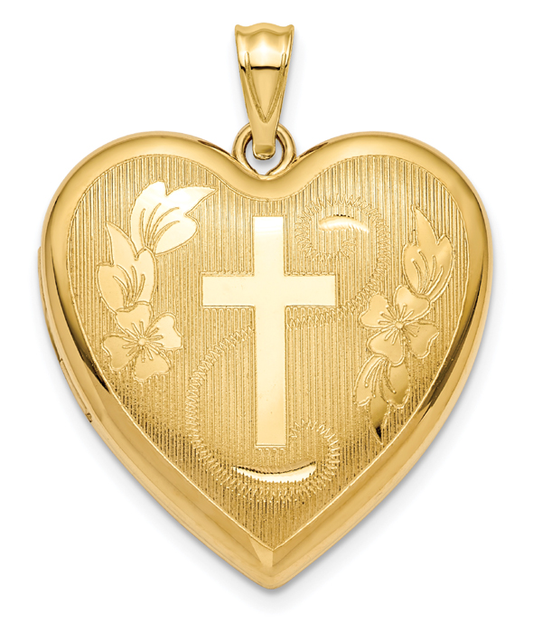 Cross Heart Floral Locket Necklace in 14K Gold