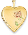 Heart Locket with Enameled Rose, 14K Yellow Gold