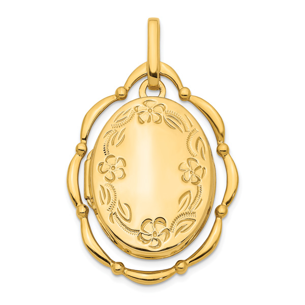 Movable Dancing Oval Flower Locket Pendant in 14K Gold