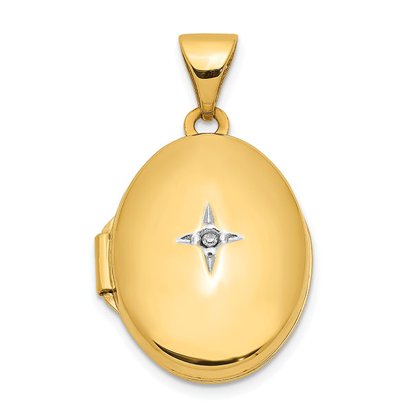 small 14k gold oval locket pendant with diamond