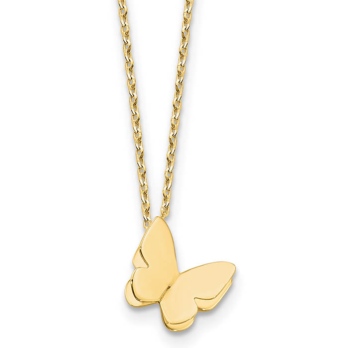 polished italian butterfly charm necklace in 14k gold with adjustable cable chain