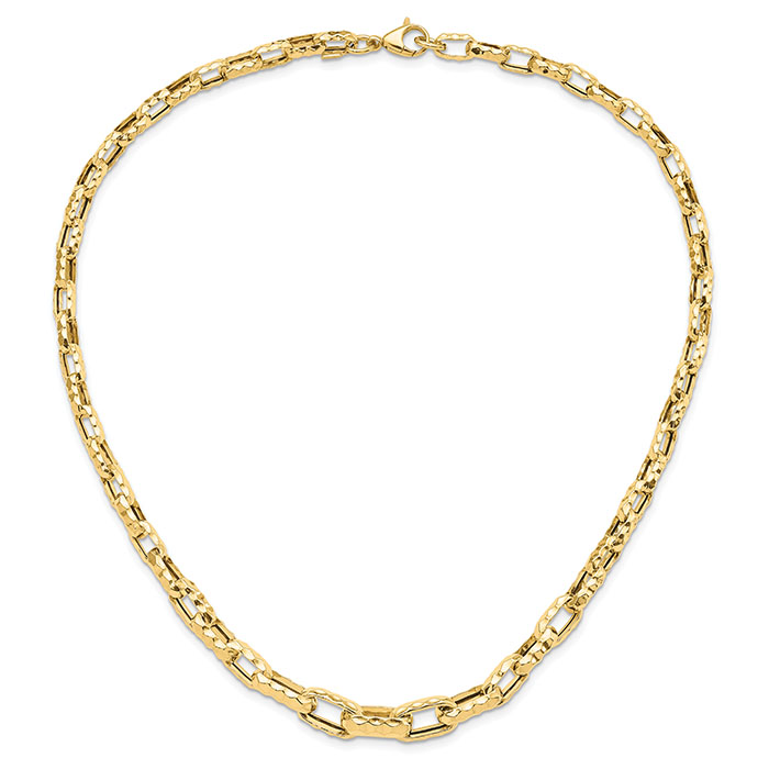 Italian Hammered Link Chain Necklace for Women 14K Gold