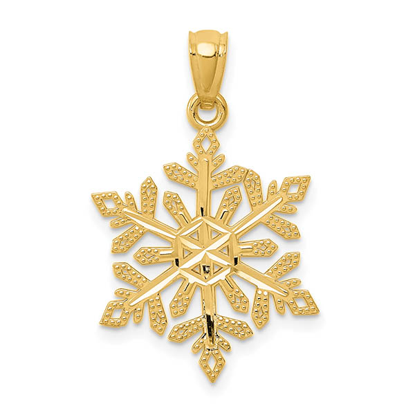 Snowflake Diamond-Cut Pendant, 14K Gold