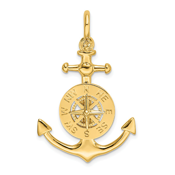 14k gold anchor pendant with nautical compass