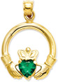 14K Gold Claddagh Pendant with Green Heart CZ Stone