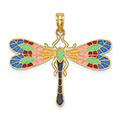 14k gold colorful enameled dragonfly pendant