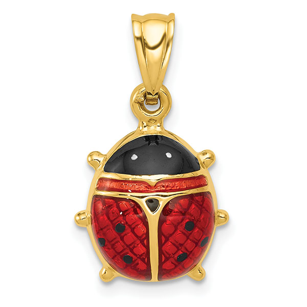 14k gold enameled 3D ladybug pendant