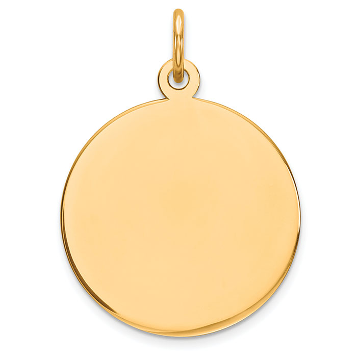 14K Gold Engravable Polished Plain Disc Charm Pendant