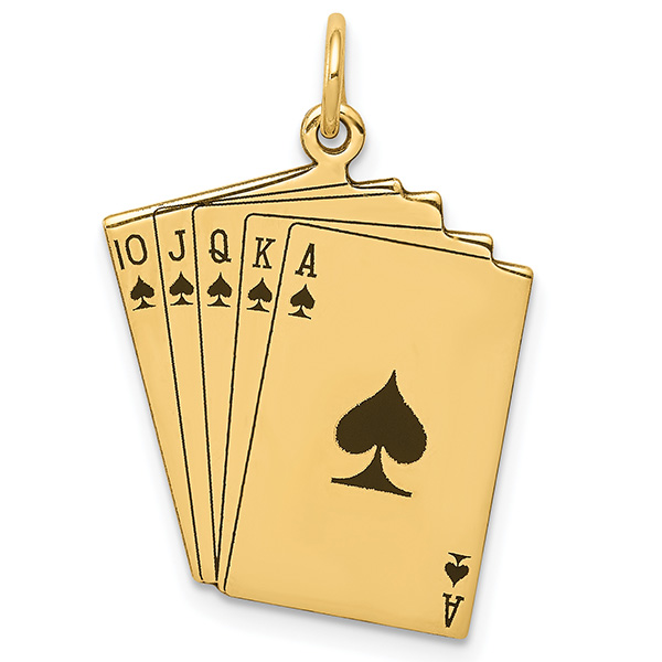 14K Gold Poker Playing Cards Charm Pendant