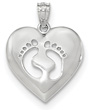 14K White Gold Footprints Heart Pendant