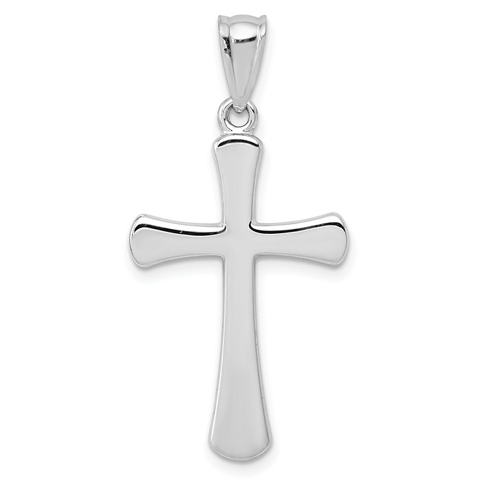 14K White Gold Polished Cross Pendant with Rounded Corners