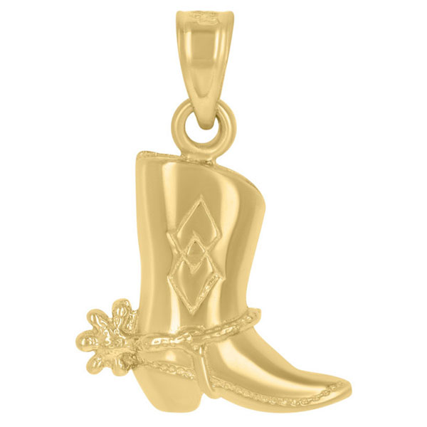 cowboy boot pendant with spurs 14k gold