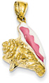 Enameled 3D Conch Shell Pendant, 14K Gold